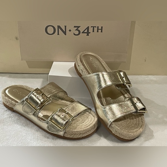 On 34th Milaa Gold Buckles Sandals Sz 7.5 BNWB - Picture 2 of 3